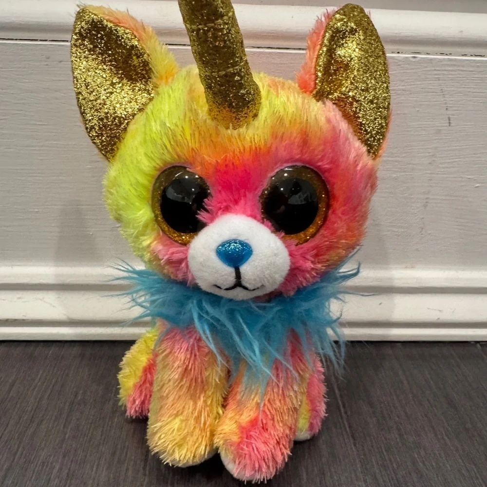 Ty Silk Yips Multicolor Pink Yellow Gold Plush Fox Unicorn Stuffed Animal Girls